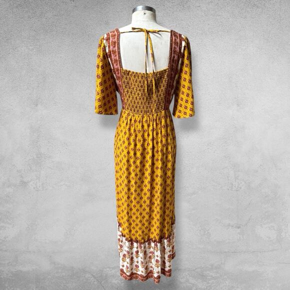 Bohme Floral Rayon Maxi Dress Women XL Yellow Boho Cottagecore Hippie Festival - Picture 5 of 11
